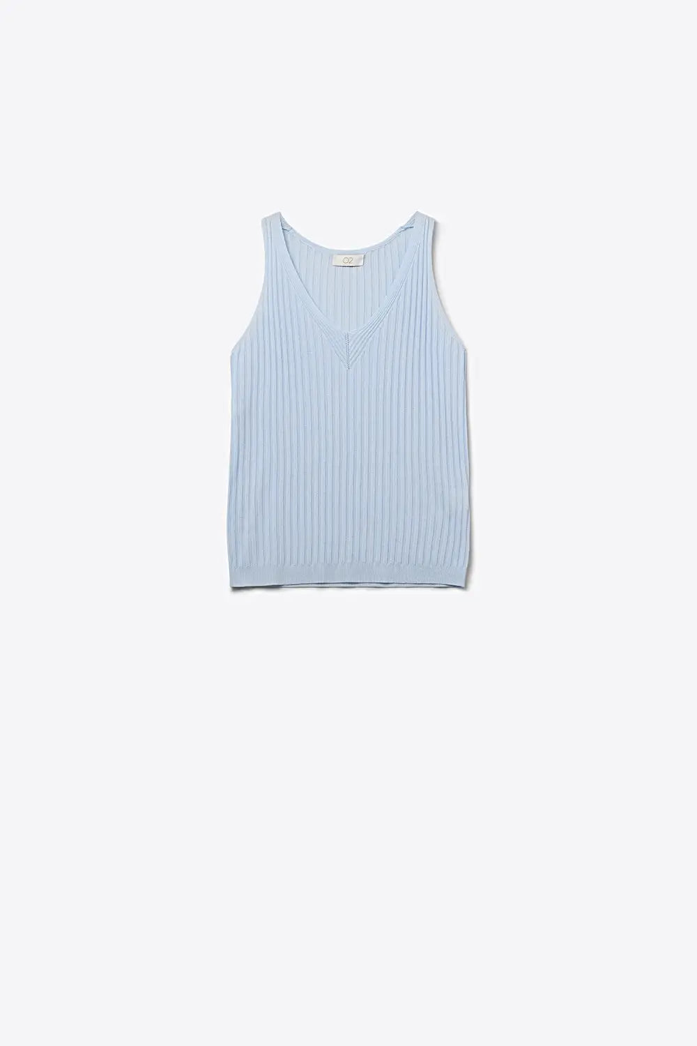 Light Blue Ribbed Knit V-Neck Tank Top - BLUE / ONE - Tops