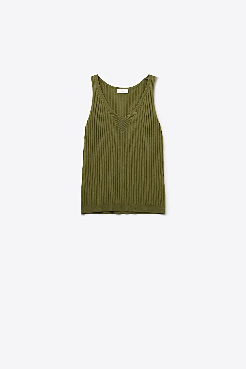Olive Green Ribbed Knit V-Neck Tank Top - KHAKI / ONE - Tops