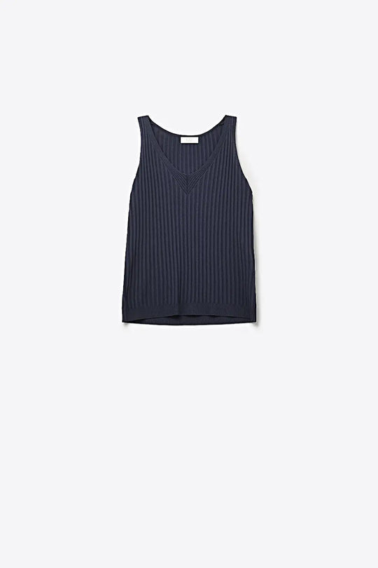 Navy Ribbed Knit V-Neck Tank Top - NAVY / ONE - Tops