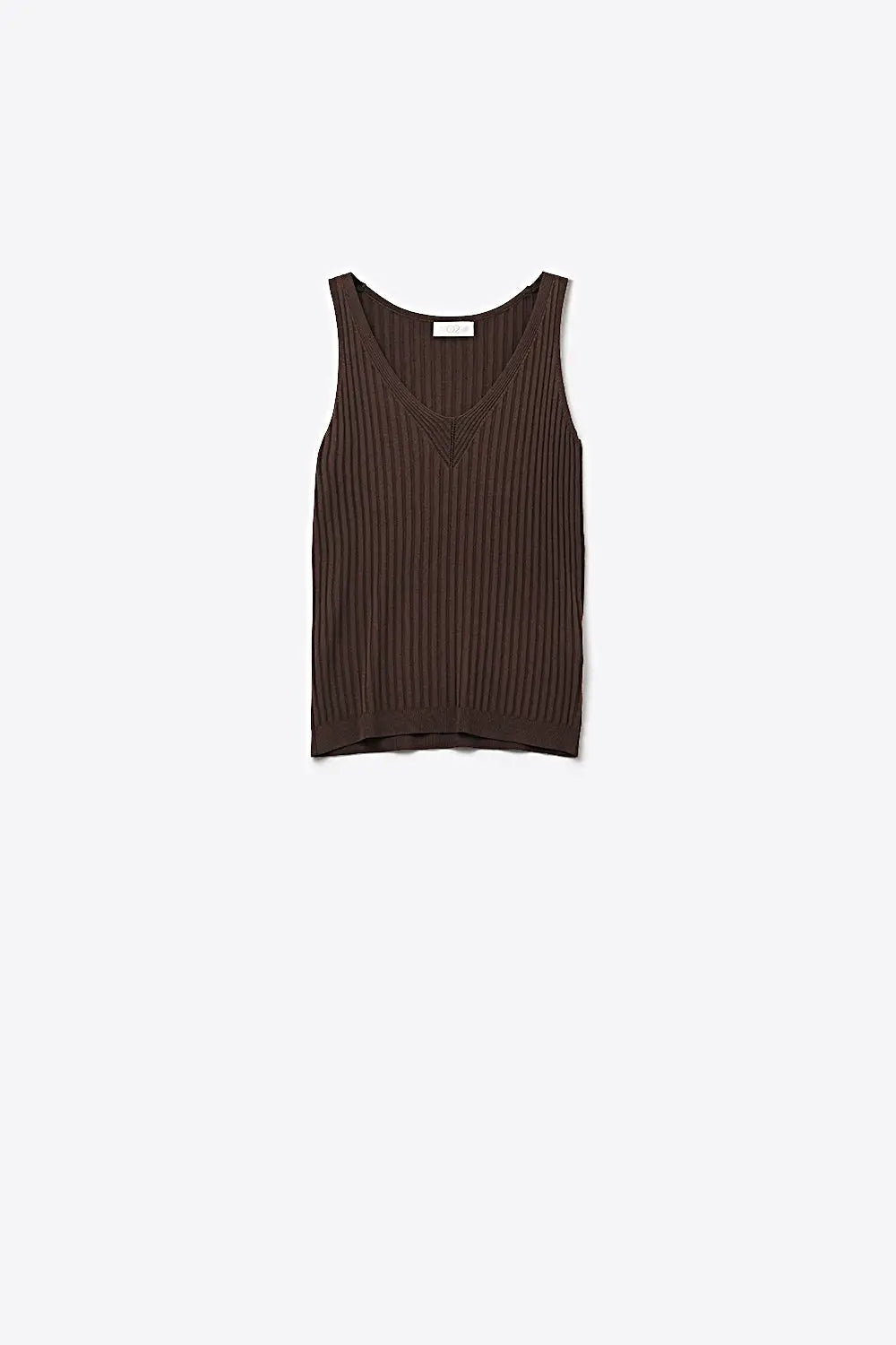 Brown Ribbed Knit V-Neck Tank Top - BROWN / ONE - Tops
