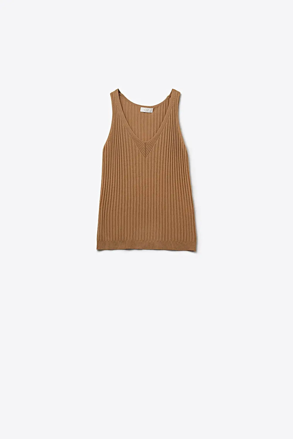 Camel Ribbed Knit V-Neck Tank Top - CAMEL / ONE - Tops