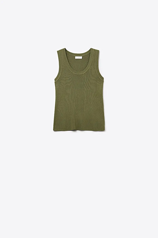 Olive Green Ribbed Knit Tank Top for Layering - KHAKI / ONE - Tops