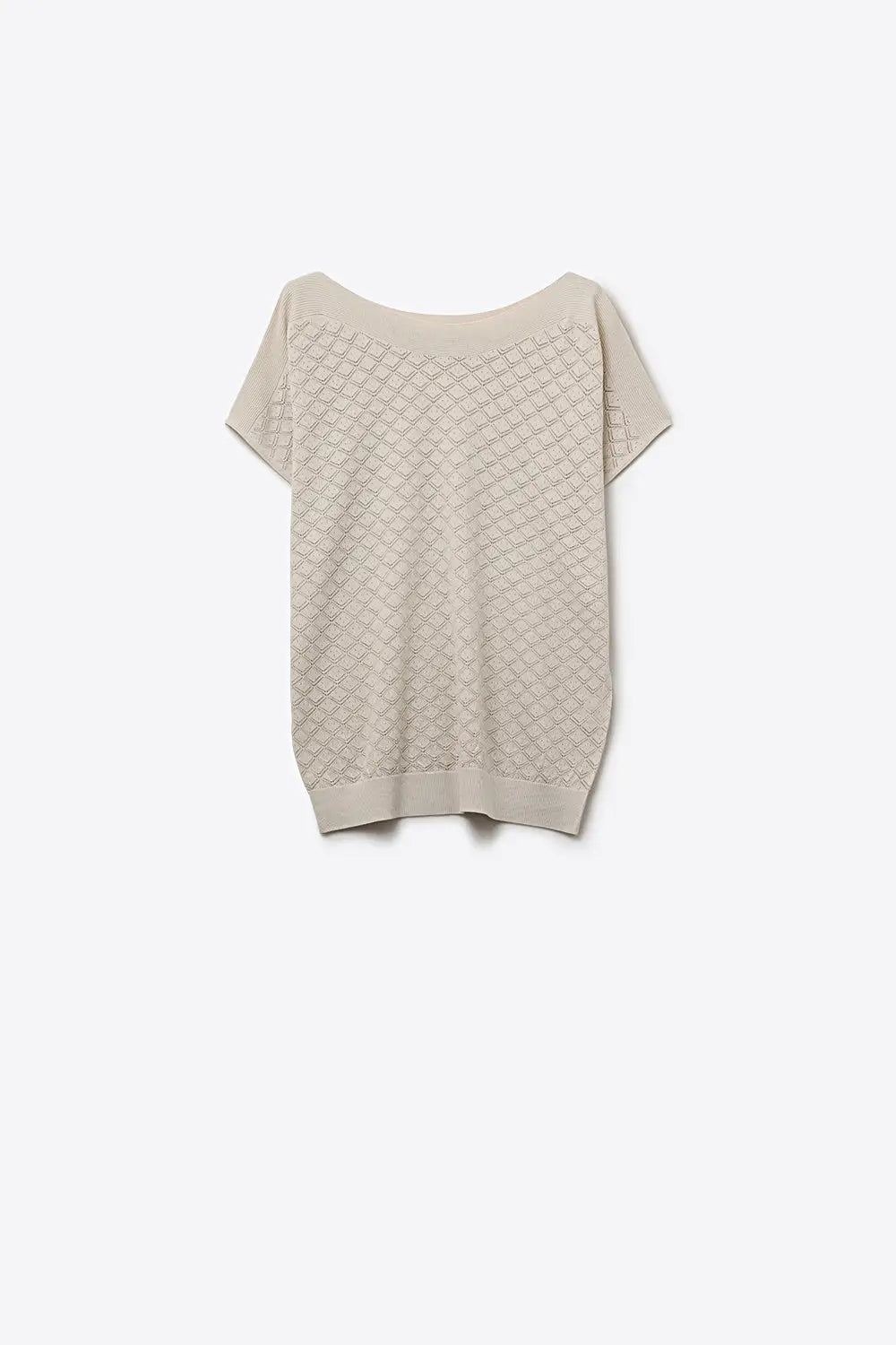 Beige Textured Knit Short Sleeve Sweater Top - BEIGE / ONE - Sweaters