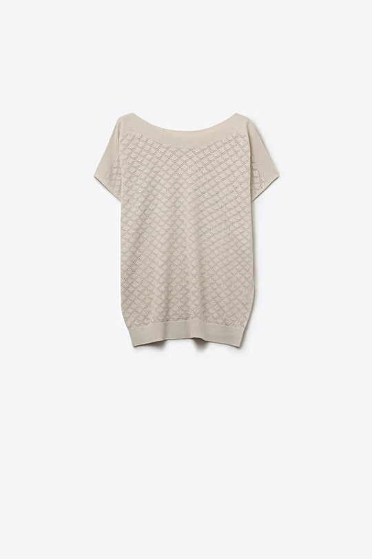 Beige Textured Knit Short Sleeve Sweater Top - BEIGE / ONE - Sweaters