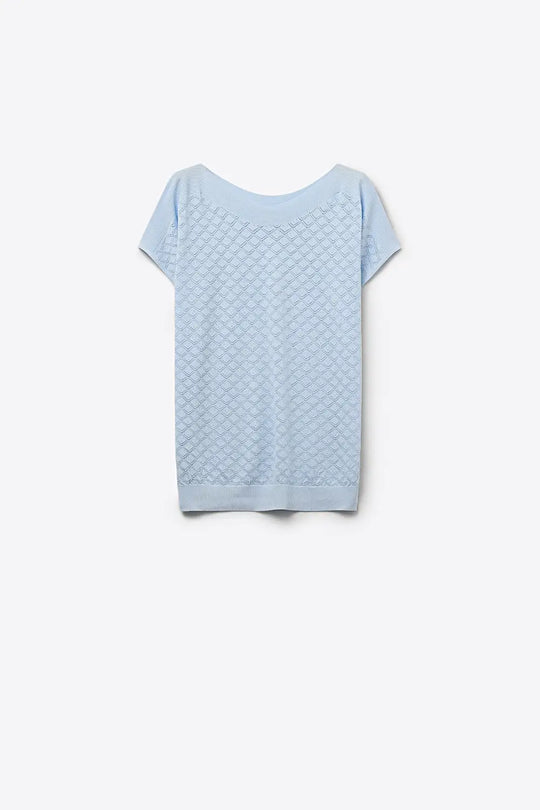 pattern Textured Knit Short Sleeve sweater in light blue - BLUE / ONE - Sweaters
