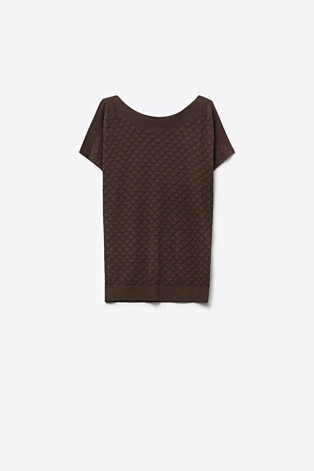 Brown Knit Short Sleeve Relaxed Fit Sweater - BROWN / ONE - Sweaters