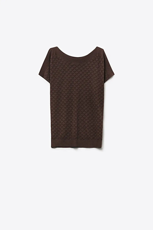 Brown Knit Short Sleeve Relaxed Fit Sweater - BROWN / ONE - Sweaters