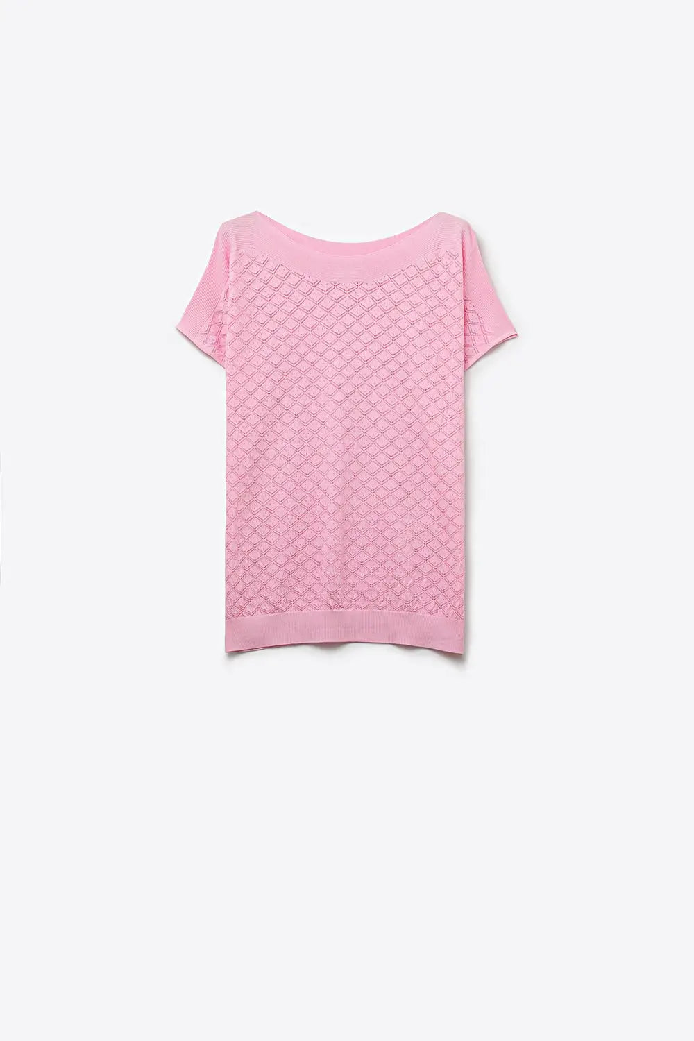 Pattern Textured Knit Short Sleeve Sweater in pink - PINK / ONE - Sweaters