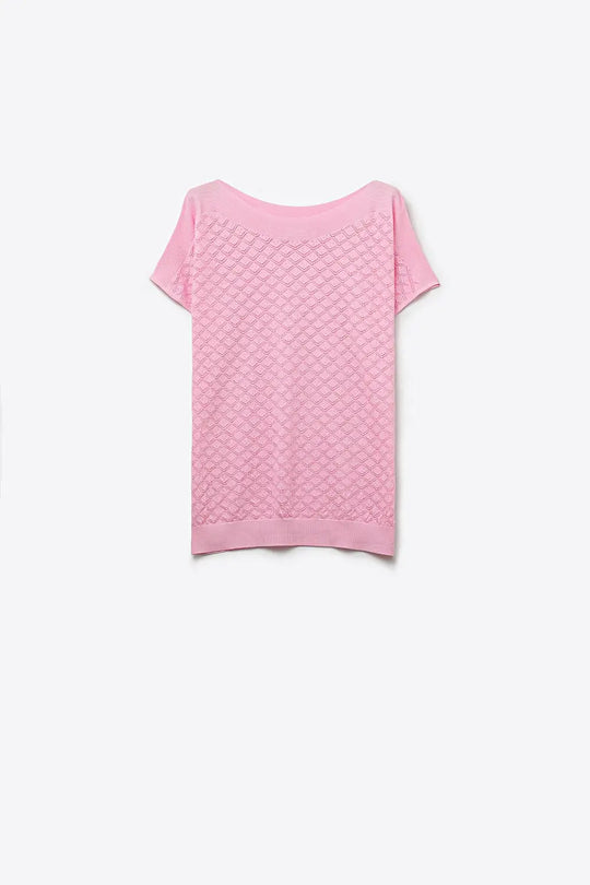 Pattern Textured Knit Short Sleeve Sweater in pink - PINK / ONE - Sweaters