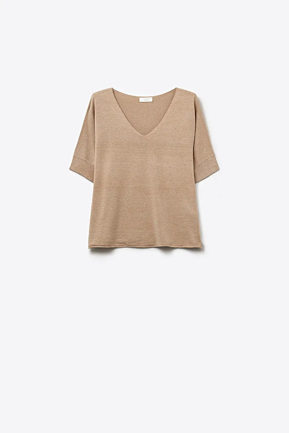 Beige V-Neck Relaxed Fit Knit Top - BEIGE / ONE - Sweaters