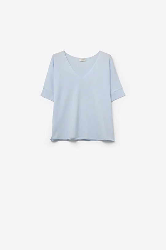 Light Blue Relaxed V-Neck Short Sleeve sweater - BLUE / ONE - Sweaters