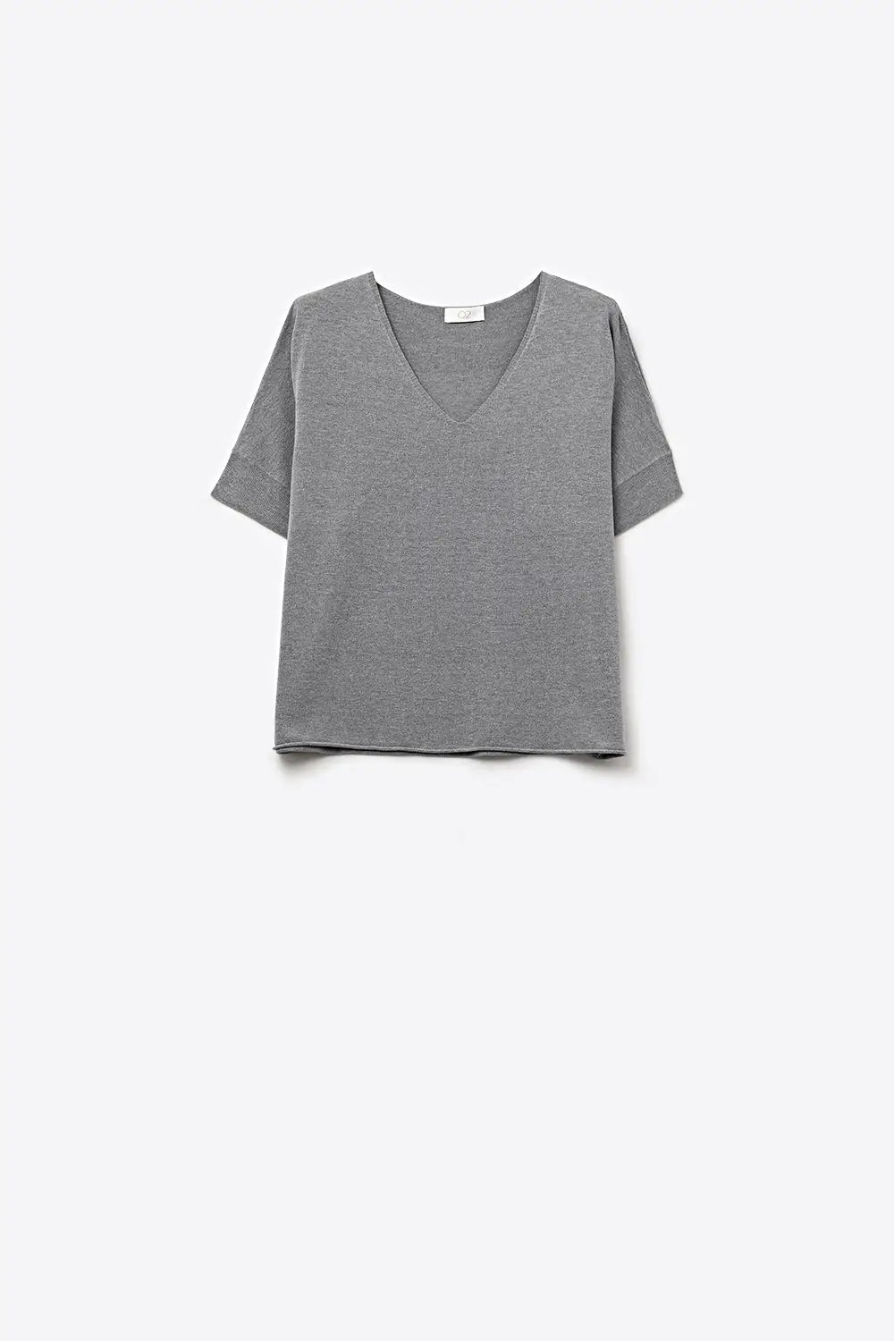 Grey Relaxed V-Neck Short Sleeve Knit Top - GRAY / ONE - Sweaters