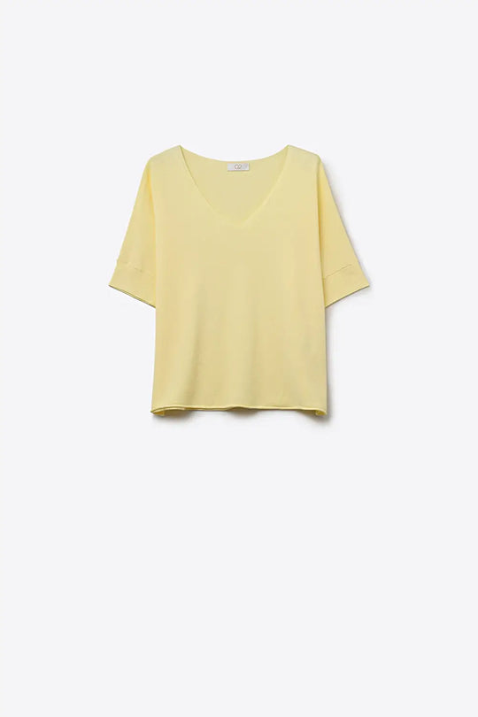 butter Yellow V-Neck Relaxed Fit Short Sleeve sweater - YELLOW / ONE - Sweaters