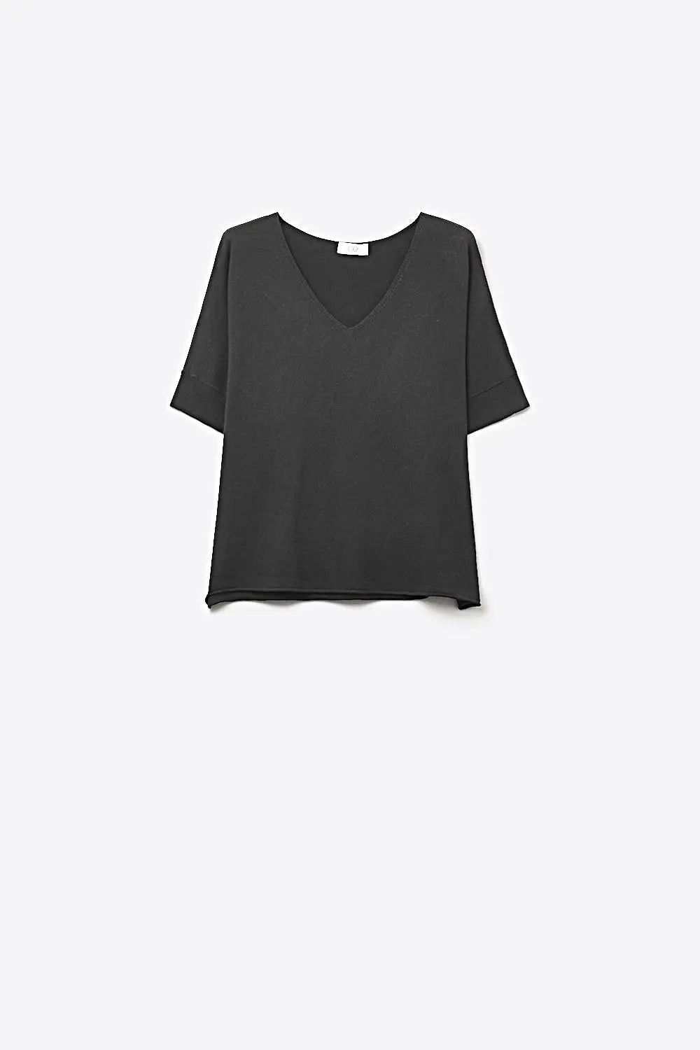Black V-Neck Relaxed Fit Short Sleeve Top - BLACK / ONE - Sweaters