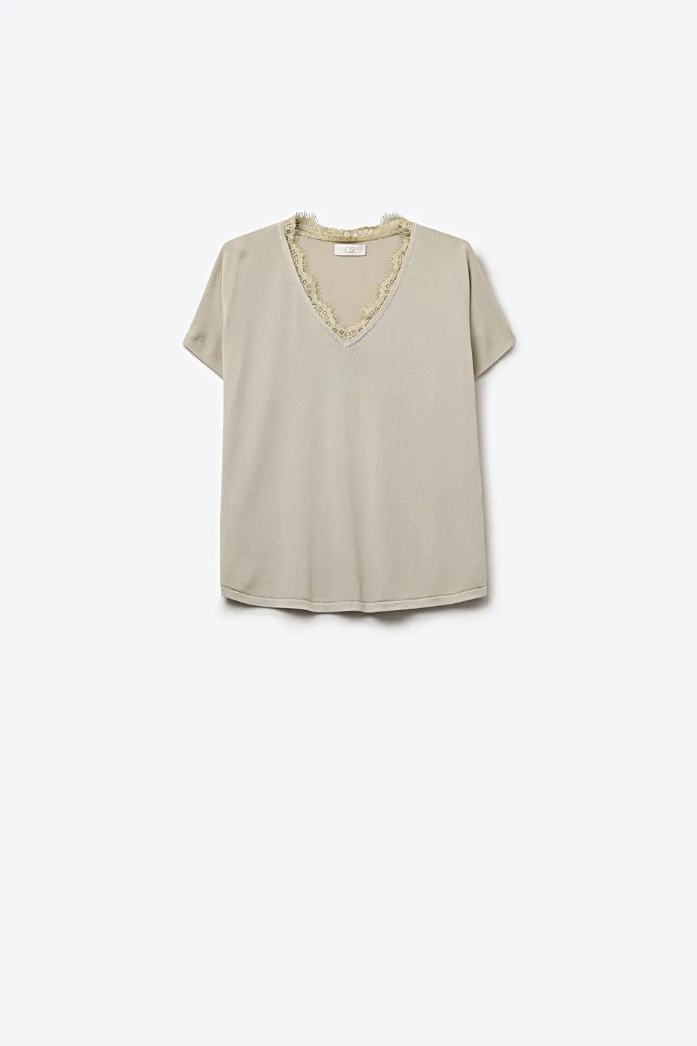 Fine and soft knit sweater with V-neck and lace trim in beige - BEIGE / ONE - Sweaters