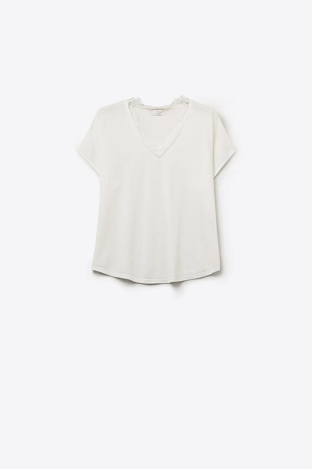 Fine and soft knit sweater with V-neck and lace trim in white - WHITE / ONE - Sweaters