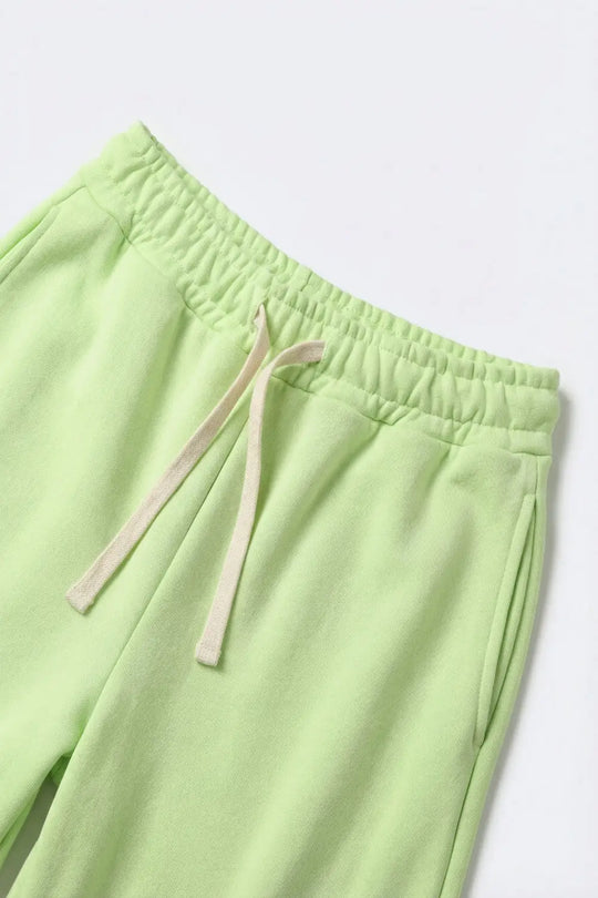 Green Knit Straiht Fit Sweatpants with elastic waist and Tie - GREEN / ONE - Pants