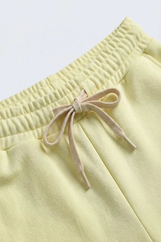 Yellow Knit Straight Fit Sweatpants with elastic waist and Tie - YELLOW / ONE - Pants