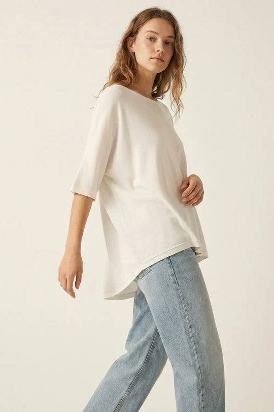 Oversized Sweater in White with Elbow-Length Sleeves - WHITE / ONE - Sweaters