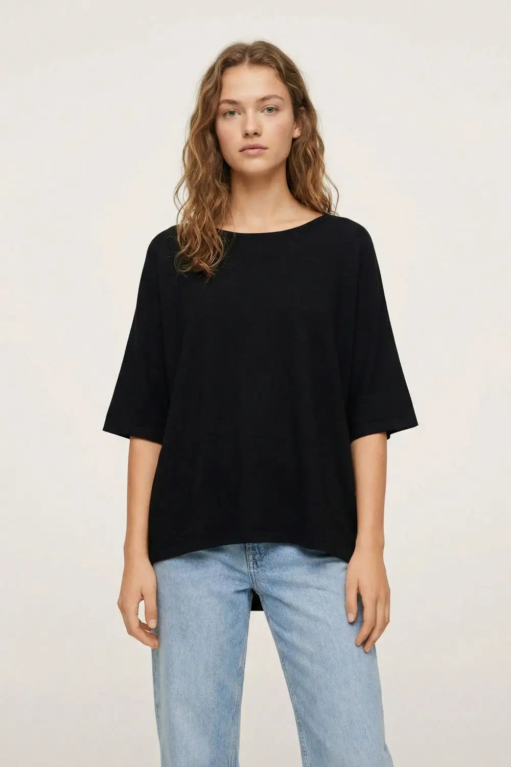 Oversized Sweater in Black with Elbow-Length Sleeves - BLACK / ONE - Sweaters