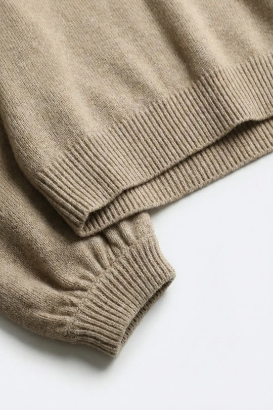 Beige Chunky Knit Sweater with Balloon Sleeves - BEIGE / ONE - Sweaters