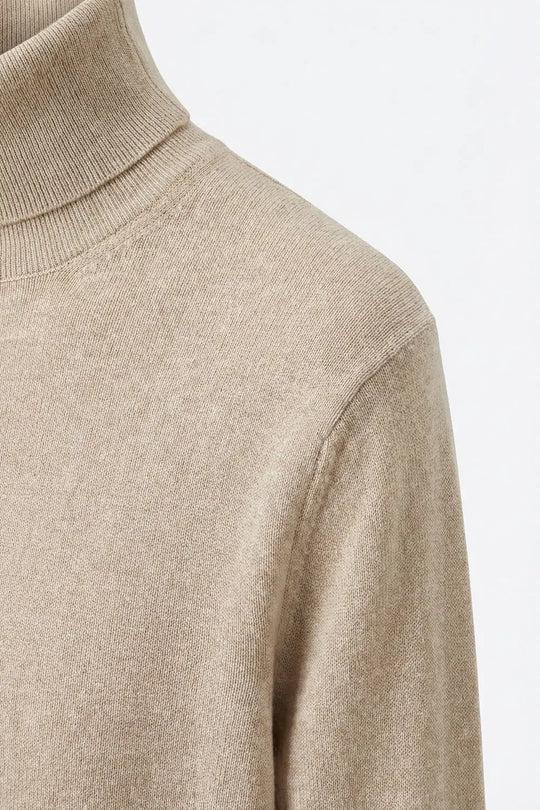 Beige turtleneck sweater in fine merino wool knit - BEIGE / ONE - Sweaters