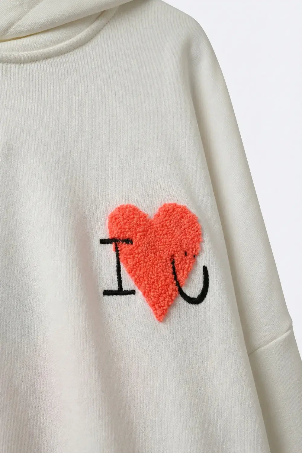 Cream Super-Soft Hoodie with Bouclé Heart Graphic - CREAM / ONE - Sweaters