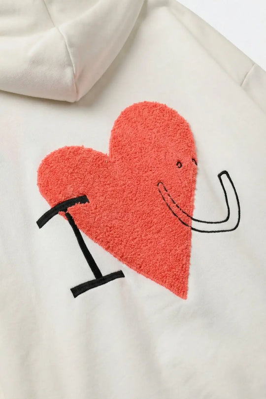 Cream Super-Soft Hoodie with Bouclé Heart Graphic - CREAM / ONE - Sweaters