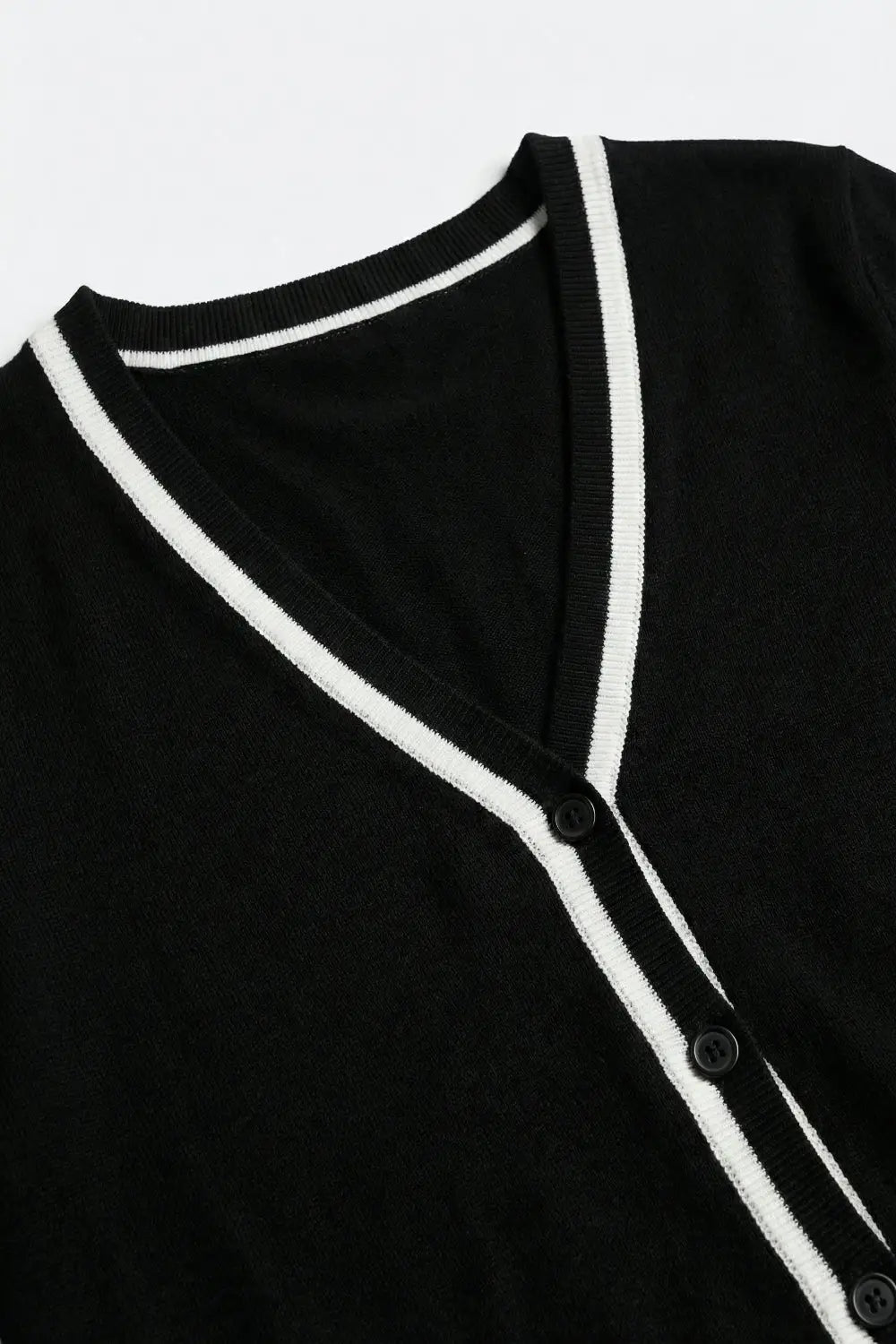 Black Fine Knit Cardigan with Contrast Trim in white - BLACK / ONE - Cardigans
