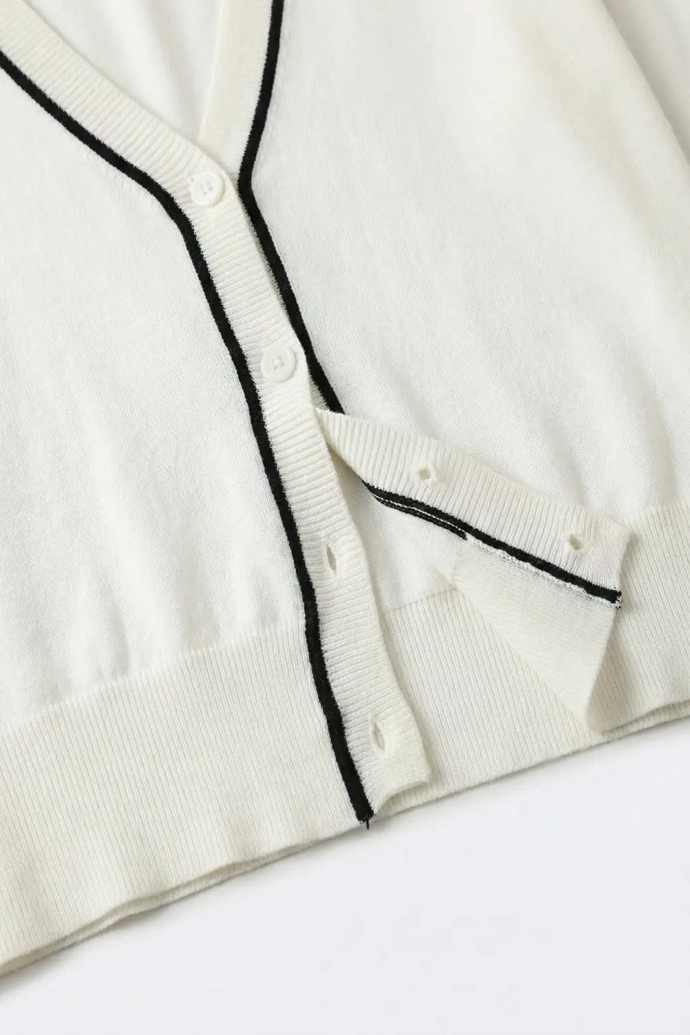 White Fine Knit Cardigan with Contrast Trim in black - WHITE / ONE - Cardigans