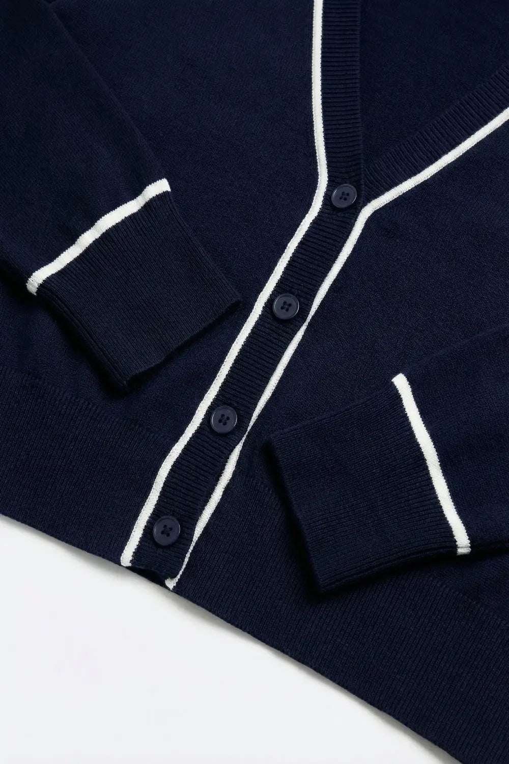 Navy Fine Knit Cardigan with Contrast Trim in white - NAVY / ONE - Cardigans
