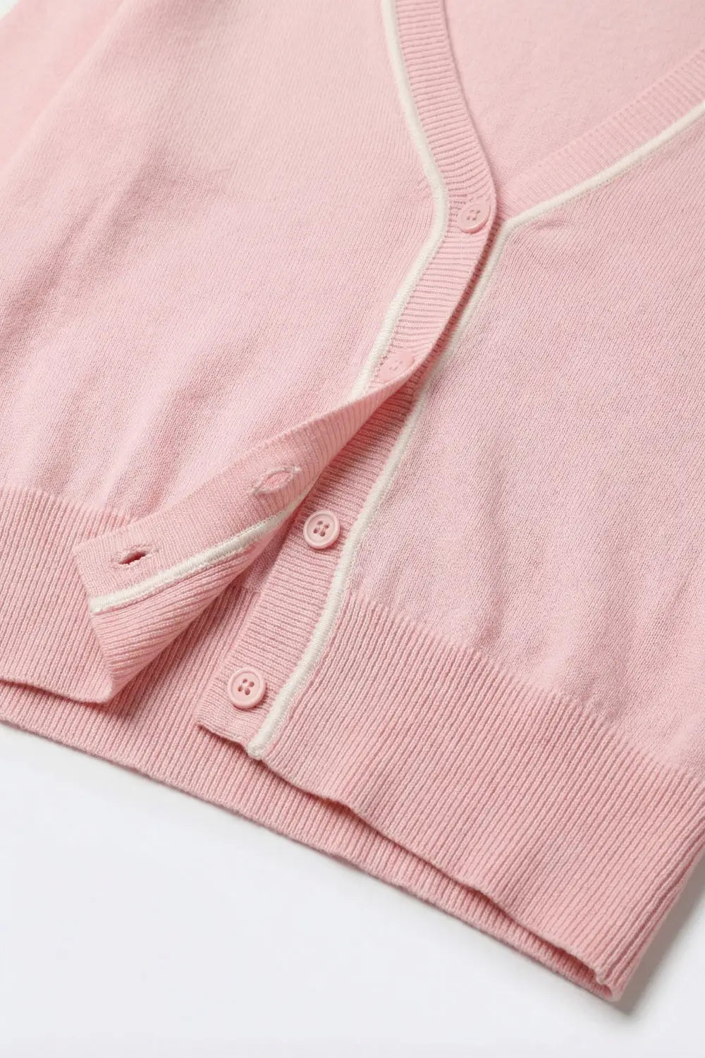 Pink Fine Knit Cardigan with Contrast Trim in white - PINK / ONE - Cardigans