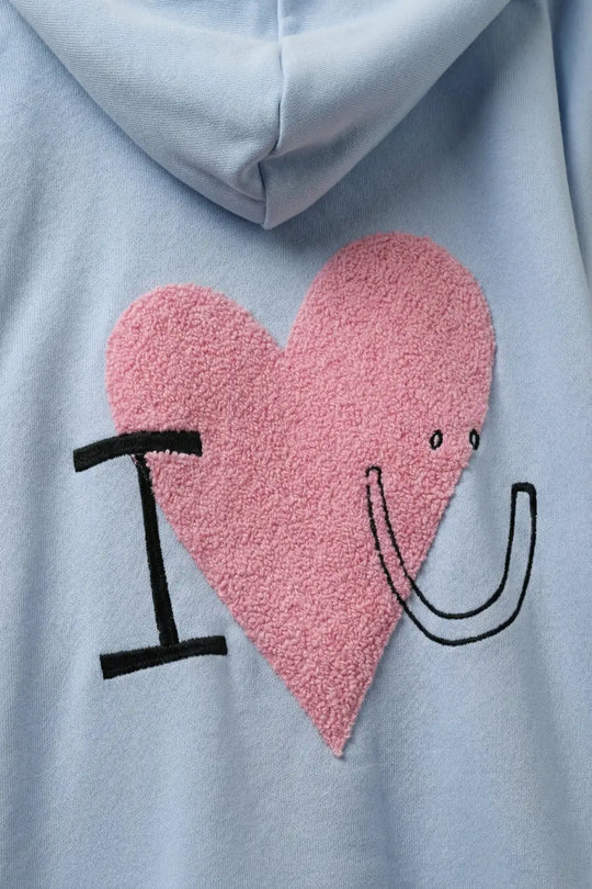 Baby Blue Super-Soft Hoodie with Bouclé Heart Graphic - BLUE / ONE - Sweaters
