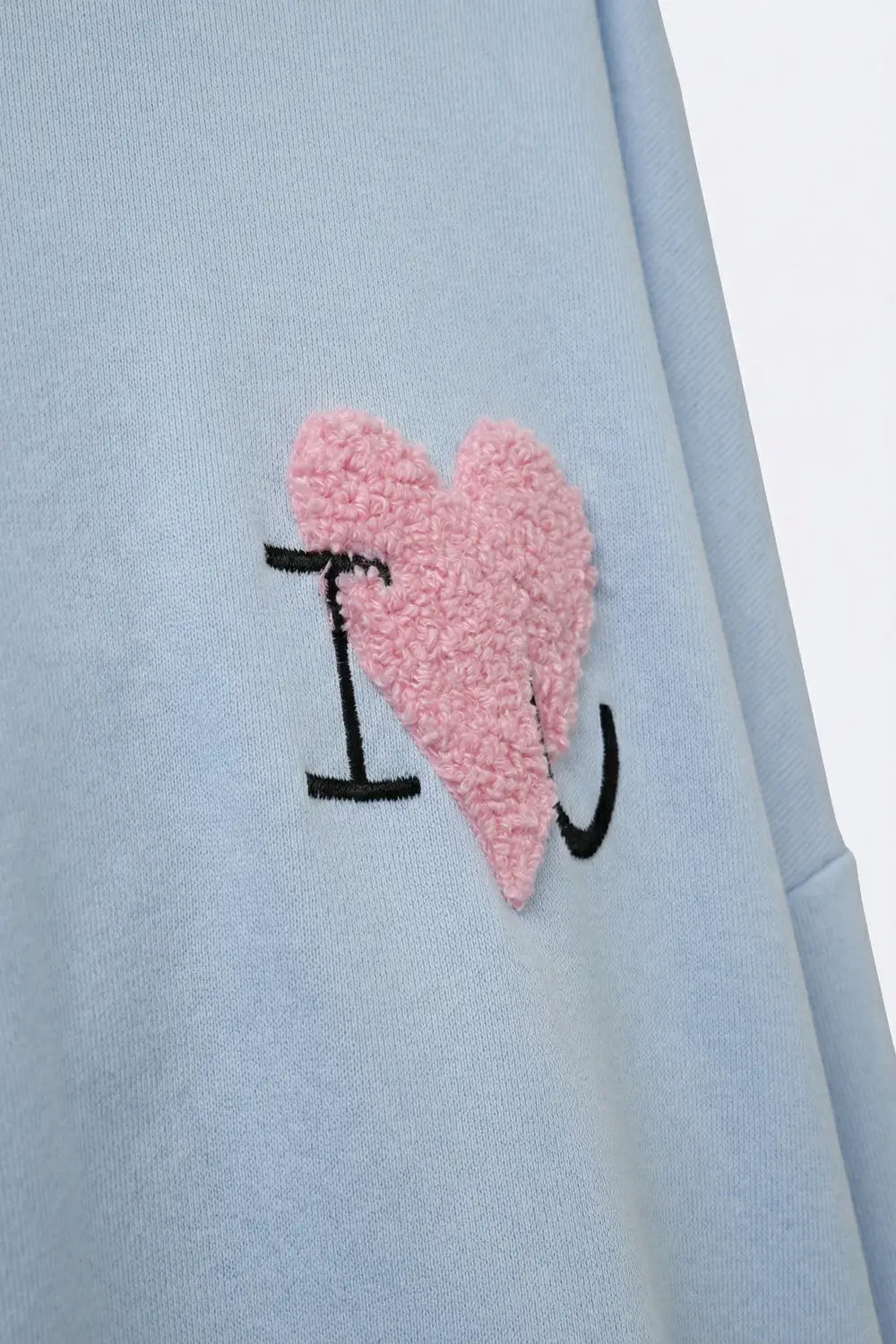 Baby Blue Super-Soft Hoodie with Bouclé Heart Graphic - BLUE / ONE - Sweaters