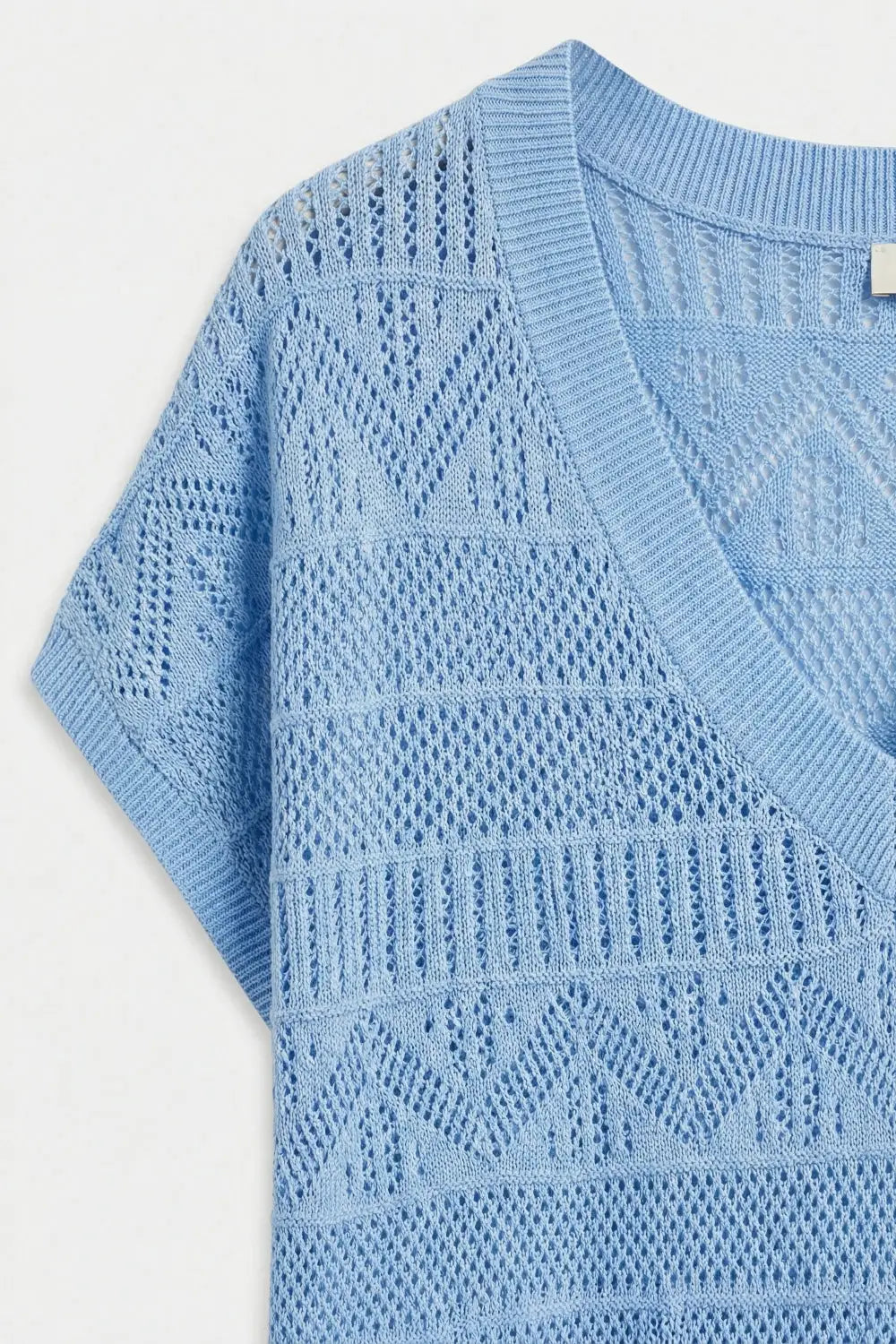 Light Blue Knit V-Neck Short Sleeve Top - BLUE / ONE - Sweaters
