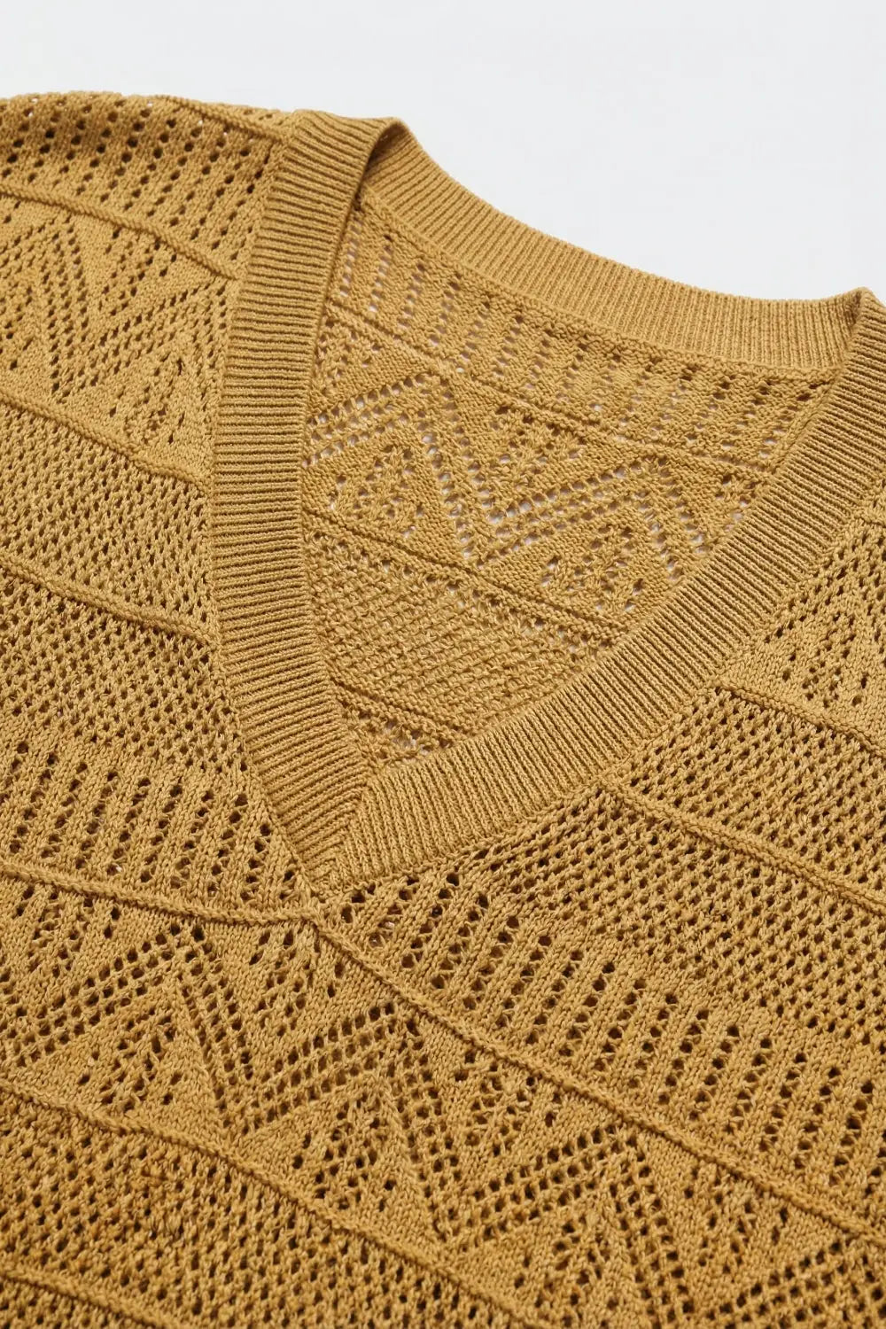Camel Knit V-Neck Short Sleeve Sweater Vest - CAMEL / ONE - Sweaters