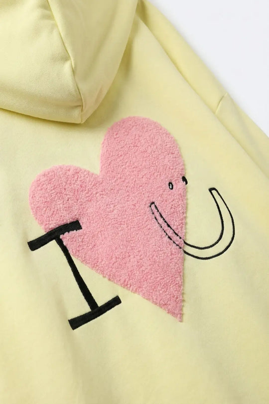Yellow Super-Soft Hoodie with Bouclé Heart Graphic - YELLOW / ONE - Sweaters
