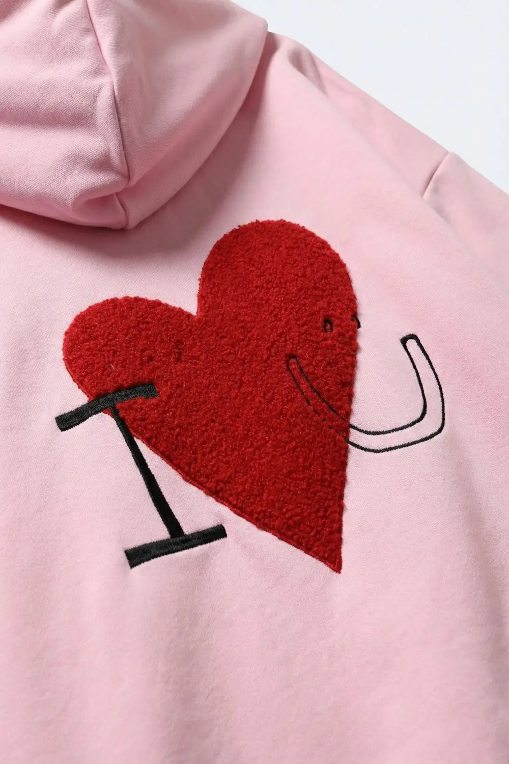 Baby pink Super-Soft Hoodie with Bouclé Heart Graphic - PINK / ONE - Sweaters