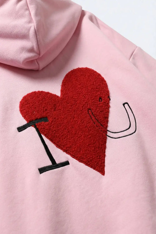 Baby pink Super-Soft Hoodie with Bouclé Heart Graphic - PINK / ONE - Sweaters