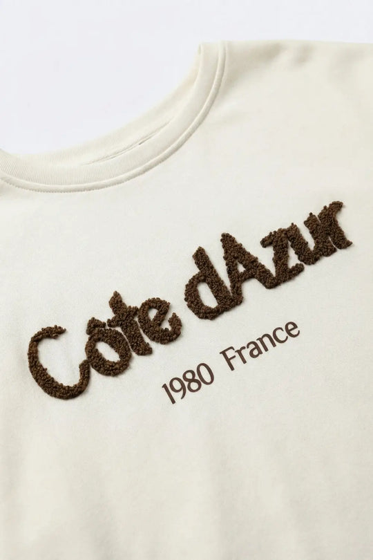 Côte d’Azur Embroidered Cream Sweatshirt - CREAM / ONE - Sweaters