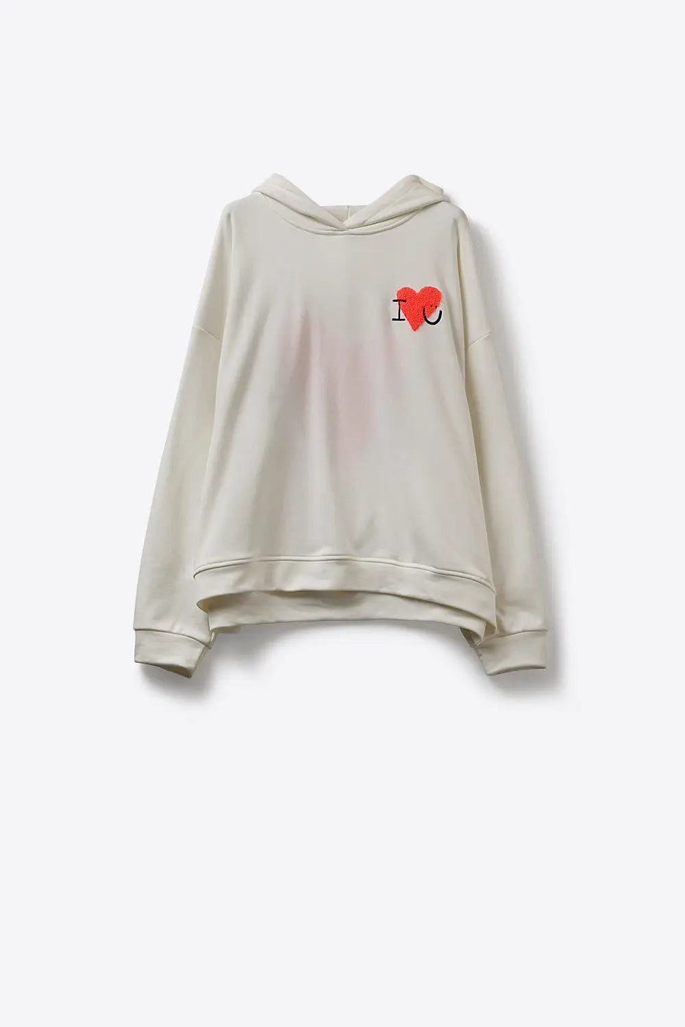 Cream Super-Soft Hoodie with Bouclé Heart Graphic - CREAM / ONE - Sweaters