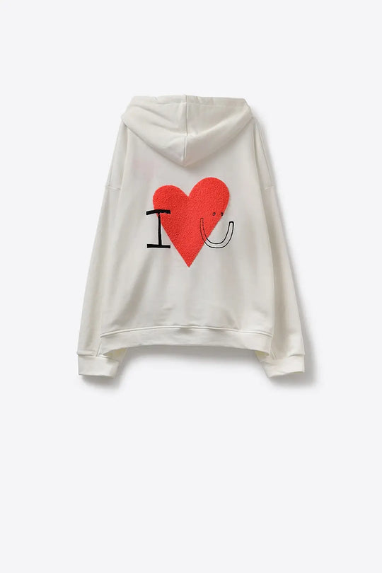 Cream Super-Soft Hoodie with Bouclé Heart Graphic - CREAM / ONE - Sweaters