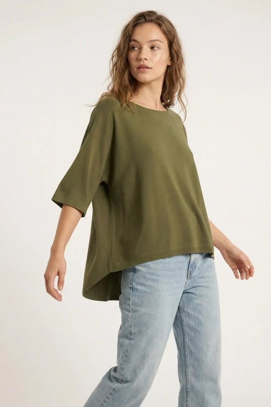 Oversized Kakhi sweater with Elbow-Length Sleeves - GREEN / ONE - Sweaters
