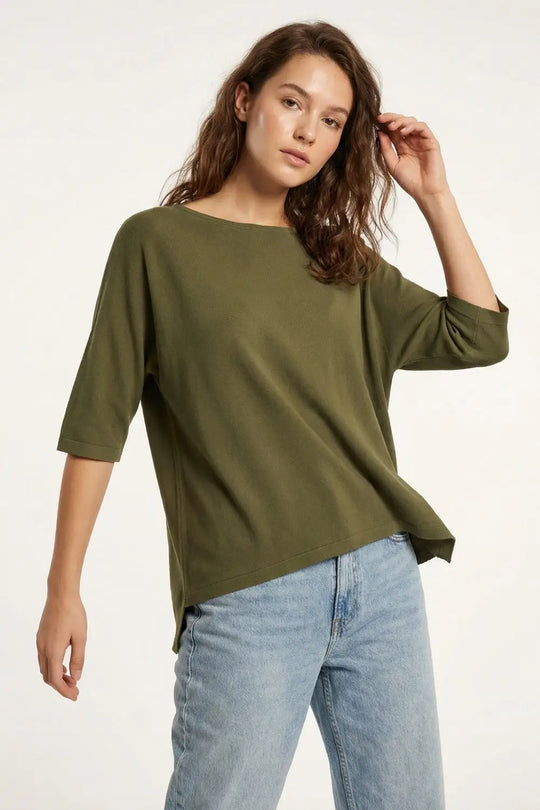 Oversized Kakhi sweater with Elbow-Length Sleeves - GREEN / ONE - Sweaters