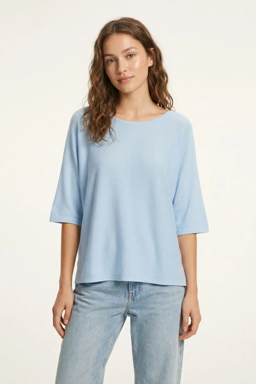 Light Blue Oversized sweater with Elbow-Length Sleeves - BLUE / ONE - Sweaters