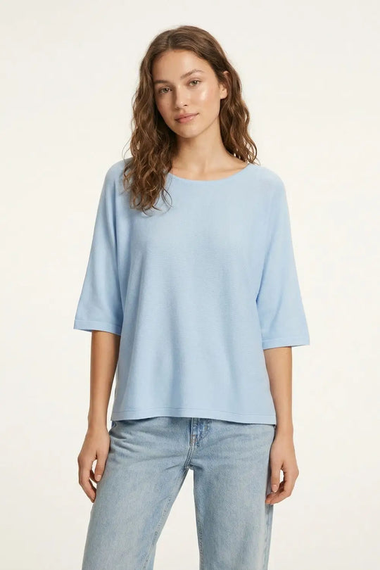 Light Blue Oversized sweater with Elbow-Length Sleeves - BLUE / ONE - Sweaters