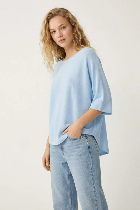 Light Blue Oversized sweater with Elbow-Length Sleeves - BLUE / ONE - Sweaters