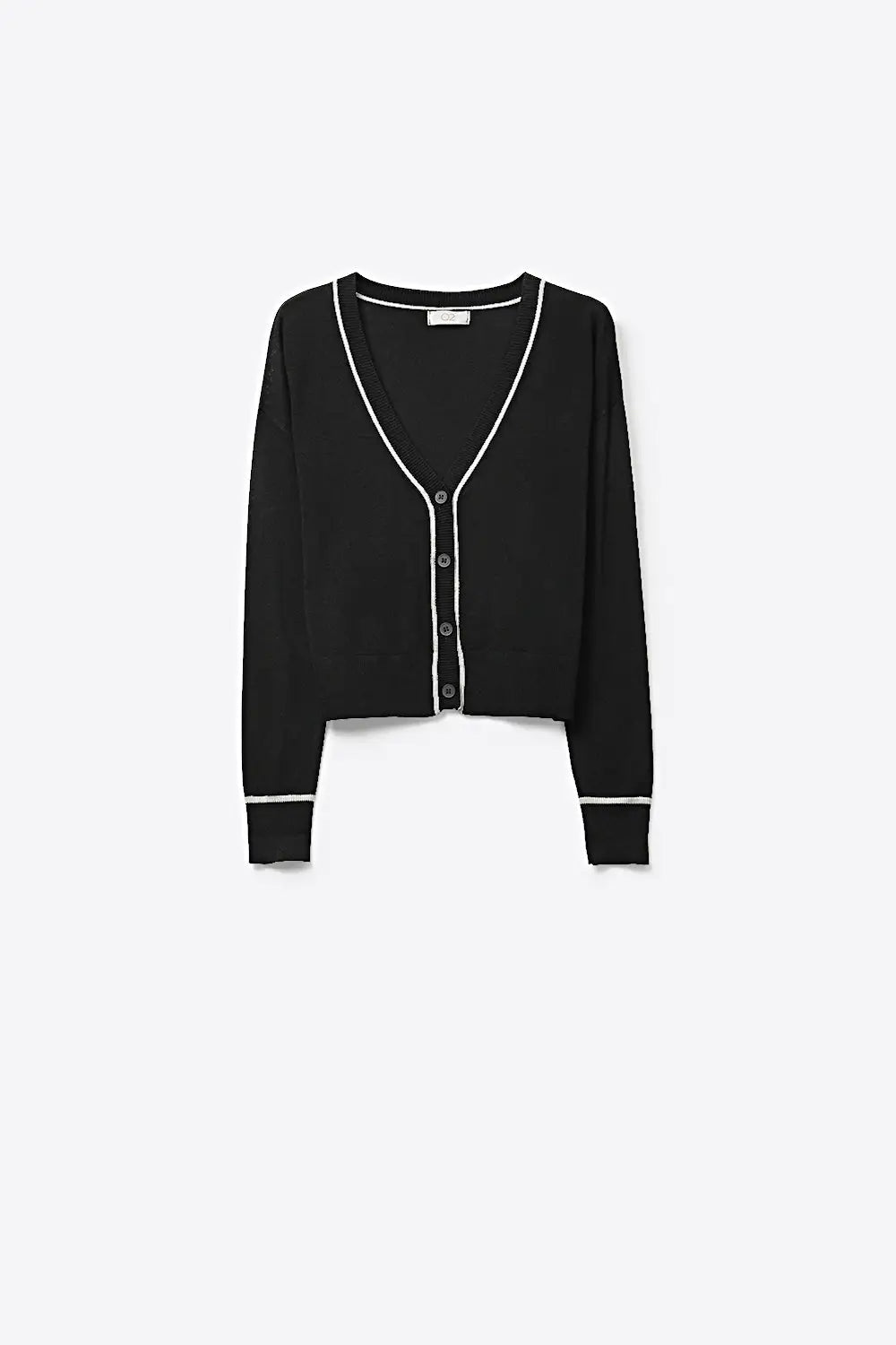Black Fine Knit Cardigan with Contrast Trim in white - BLACK / ONE - Cardigans