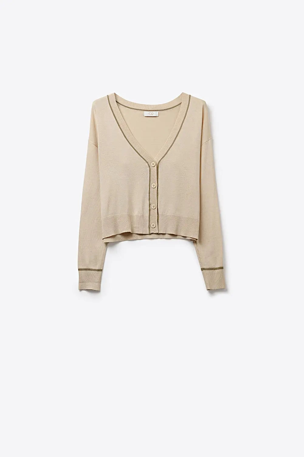 Beige Fine Knit Cardigan with Contrast Trim in brown - BEIGE / ONE - Cardigans