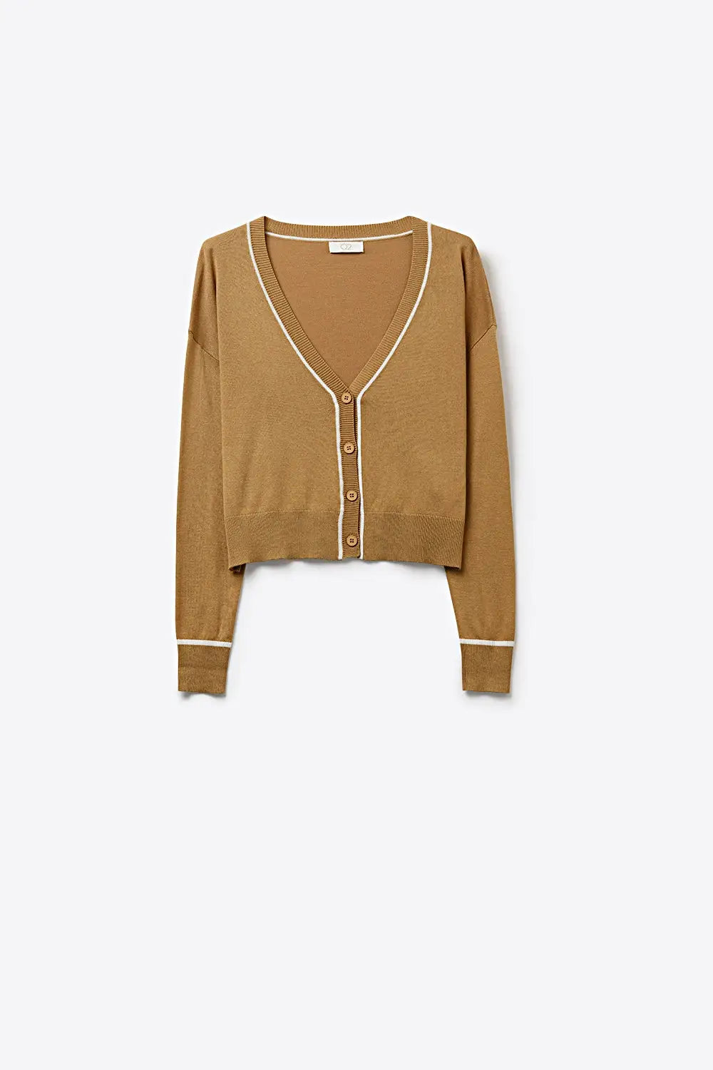 Camel Fine Knit Cardigan with Contrast Trim in white - CAMEL / ONE - Cardigans